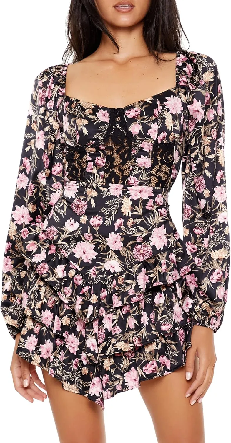 Forever 21 Women's Tiered Floral Tie-Back Mini Dress