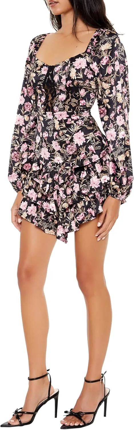 Forever 21 Women's Tiered Floral Tie-Back Mini Dress