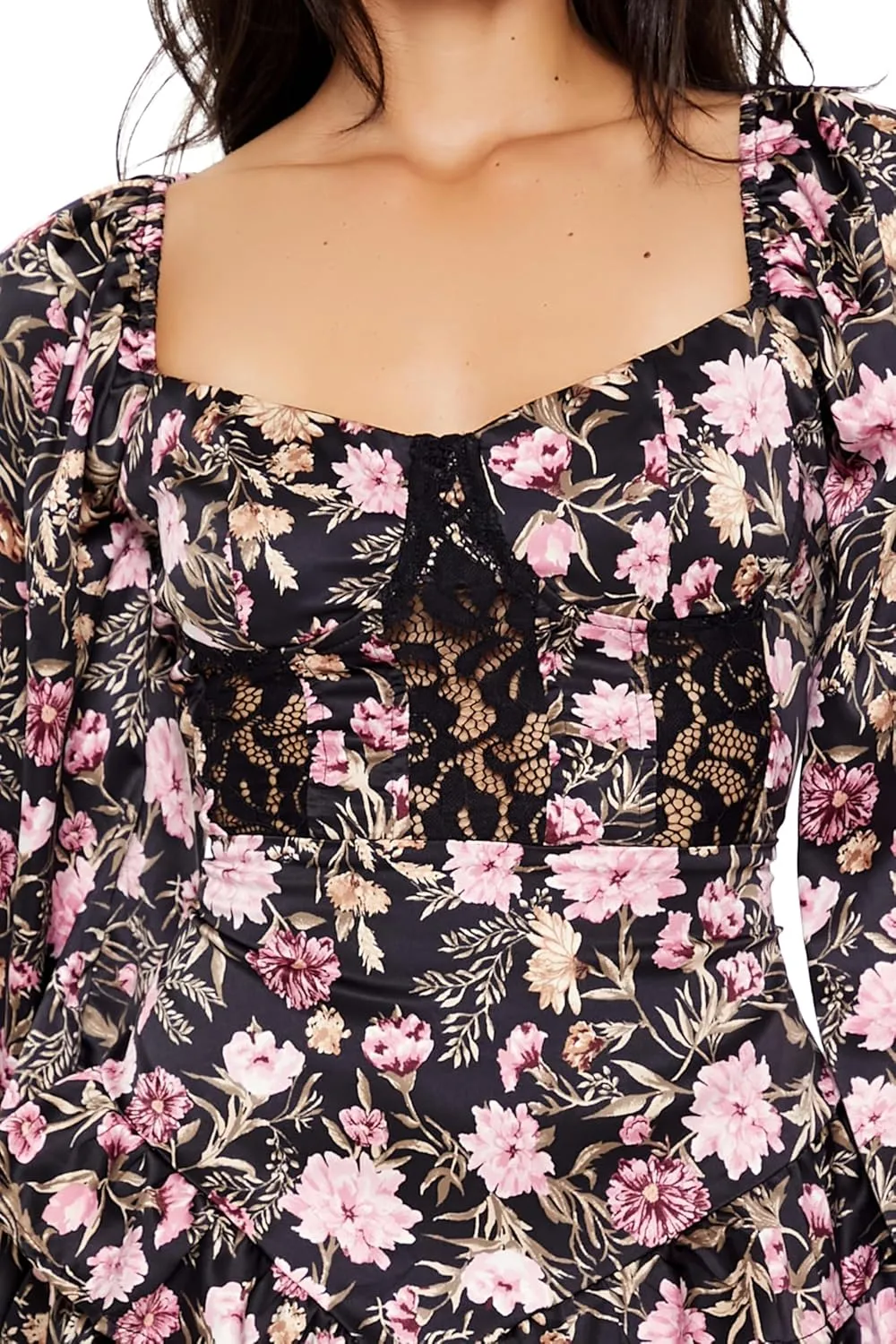 Forever 21 Women's Tiered Floral Tie-Back Mini Dress