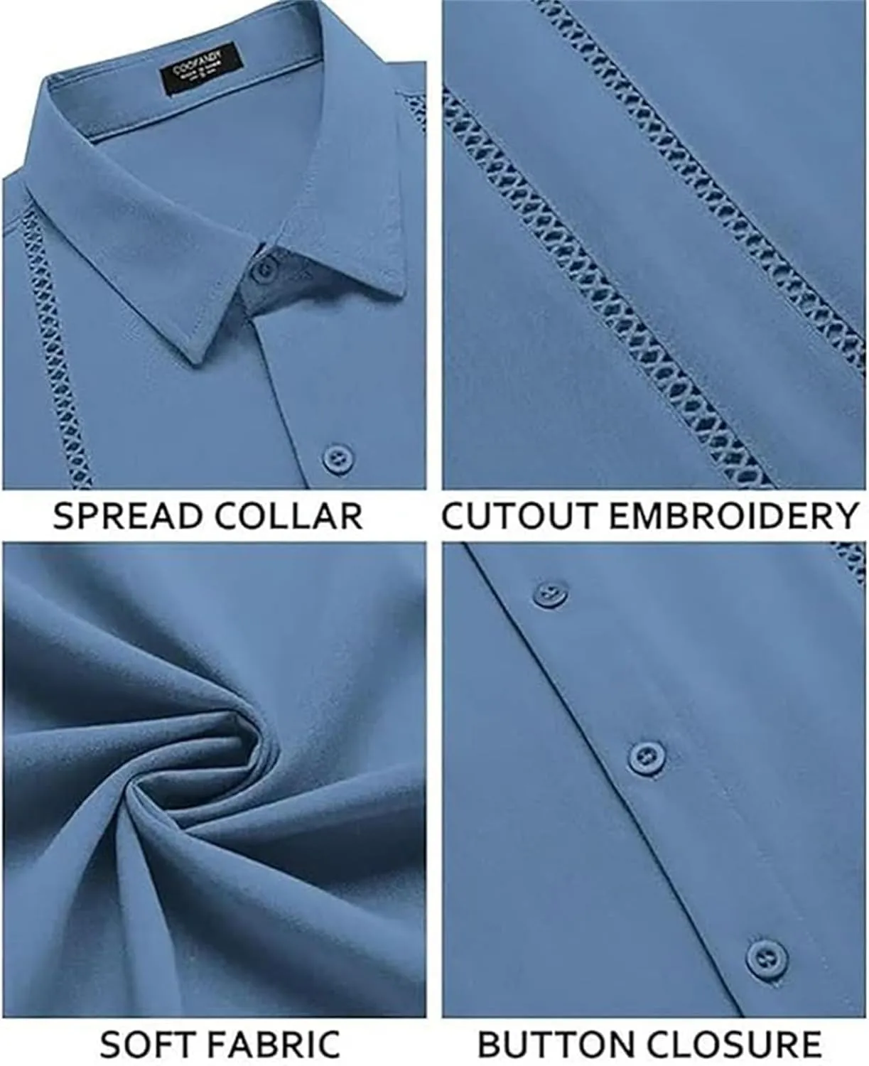 Frontaley Mens Shirt, Men's Cuba Guayabera Exquisite Hollow Embroidered Button Front Shirt, Casual Summer Beach Linen Shirts