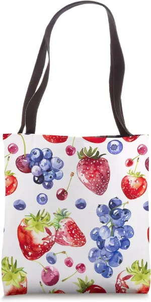 Fruit Summer Berries Strawberries Cherries Grapes blueberry Tote Bag