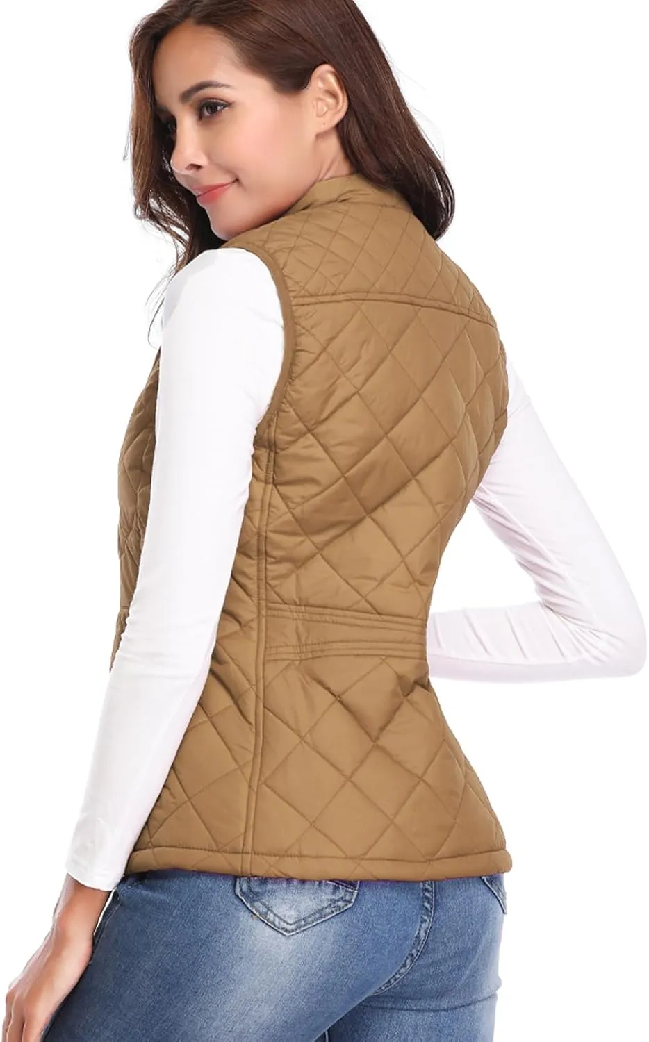 Fuinloth Women's Quilted Vest, Stand Collar Lightweight Zip Padded Gilet