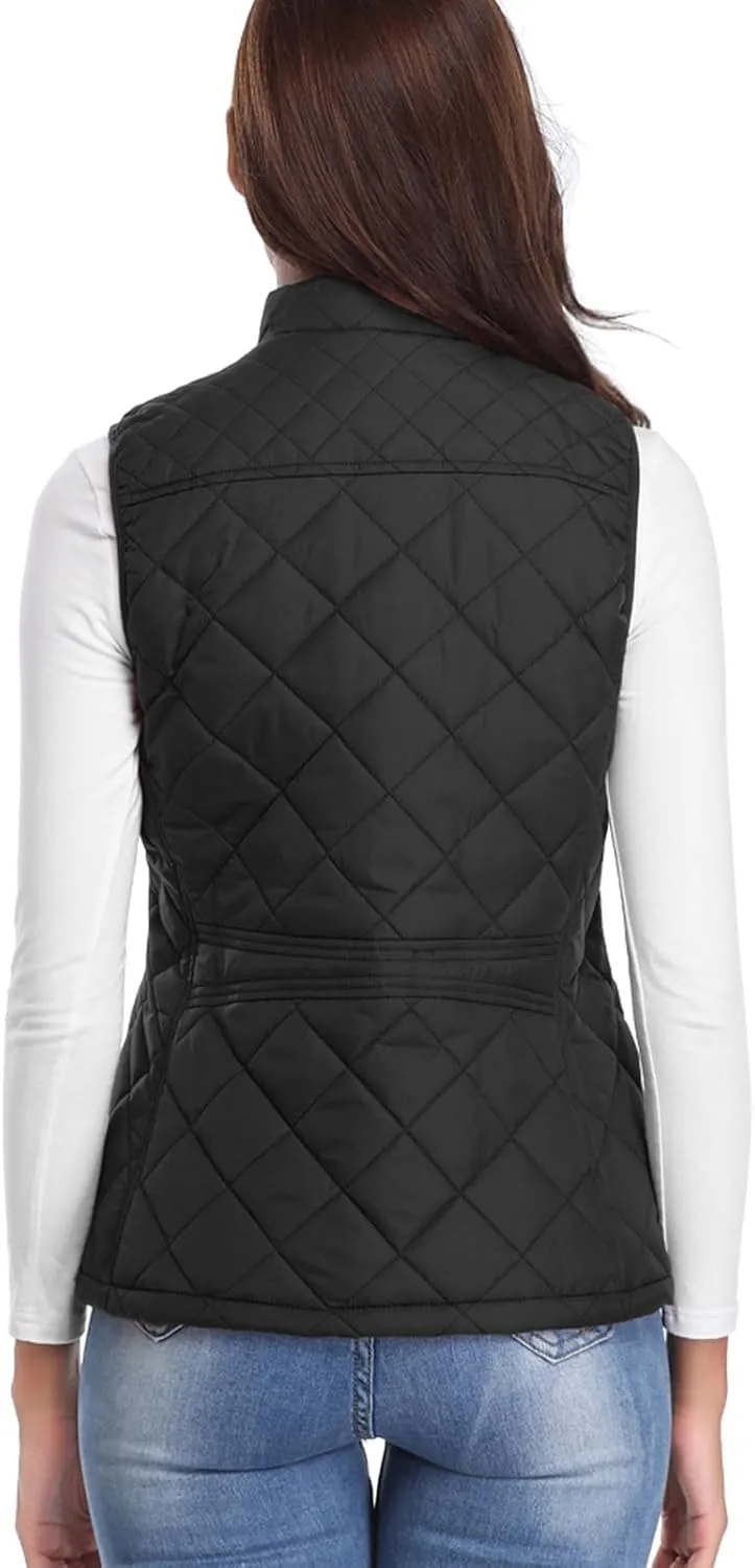 Fuinloth Women's Quilted Vest, Stand Collar Lightweight Zip Padded Gilet