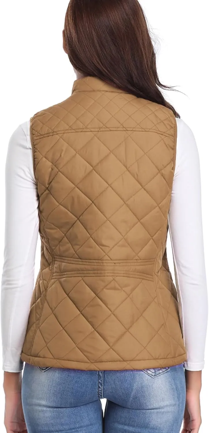 Fuinloth Women's Quilted Vest, Stand Collar Lightweight Zip Padded Gilet