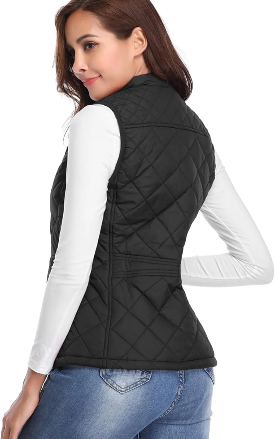 Fuinloth Women's Quilted Vest, Stand Collar Lightweight Zip Padded Gilet
