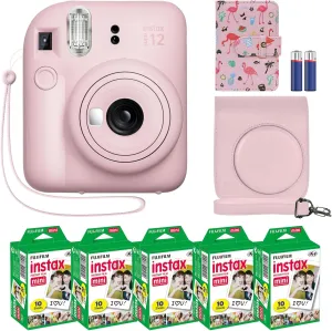 Fujifilm Instax Mini 12 Instant Camera   MiniMate Accessory Bundle & Compatible Custom Case   Fuji Instax Film Value Pack (50 Sheets) Flamingo Designer Photo Album (Blossom Pink)