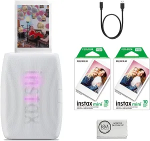 Fujifilm INSTAX Mini Link 3 Smartphone Printer | Clay White Bundled INSTAX Mini Instant Film | 20 Exposures   Microfiber Cleaning Cloth (3 Items)