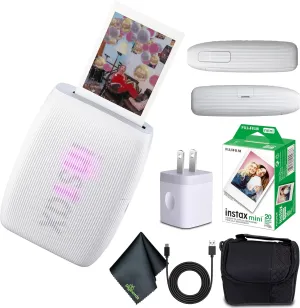 Fujifilm INSTAX MINI Link 3 Smartphone Printer (Clay White)   Travel Bag Small INSTAX MINI Instant Film (20 Sheets)   USB Power Charging Adapter   Diginerds Microfiber Cleaning Cloth