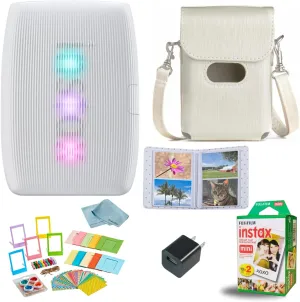 Fujifilm INSTAX Mini Link 3 Smartphone Printer   INSTAX Mini Instant Film (20 Sheets)   USB Wall Charger   BluebirdSales Travel Bag, Photo Album, Microfiber Cleaning Cloth (Clay White)