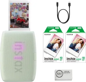 Fujifilm INSTAX Mini Link 3 Smartphone Printer | Sage Green Bundled INSTAX Mini Instant Film | 20 Exposures   Microfiber Cleaning Cloth (3 Items)