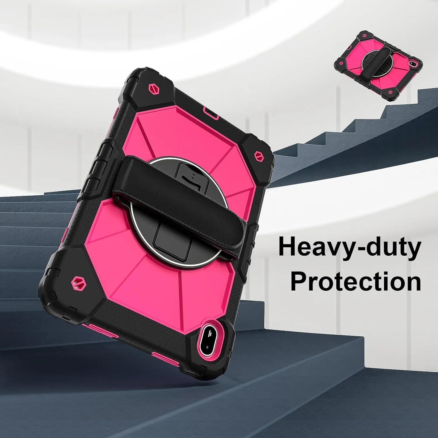 Full Protective Case Compatible with Huawei Matepad SE 11inch 2024 Shockproof Kids Case,[Kickstand] [Shoulder Strap] 360 Degree Rotating Hand Strap Stand Bracket Heavy Duty Rugged Cover(Black Rose Red