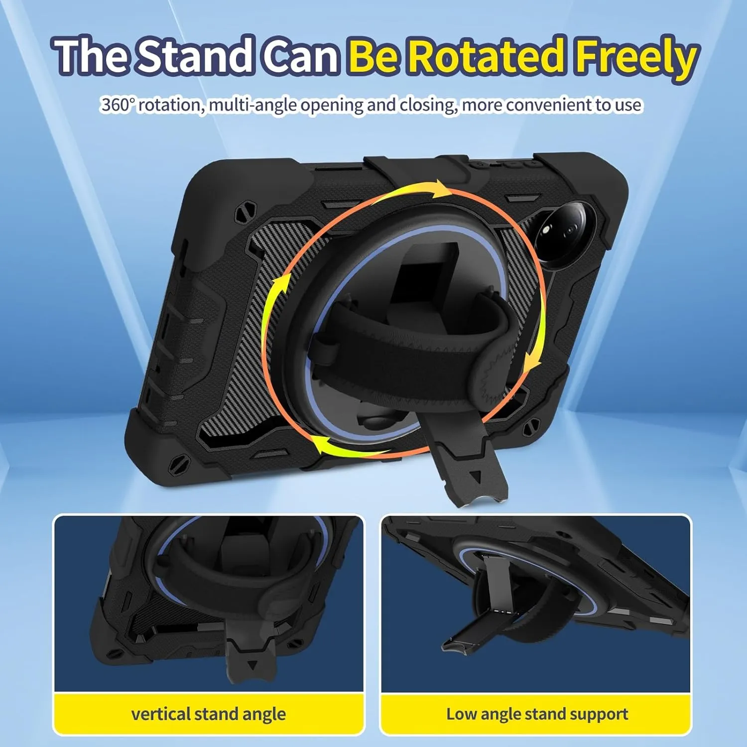 Full Protective Case Kids Case Compatible with Xiaomi Redmi Pad SE 8.7inch 2024,Multi-Angle Elastic Bracket 360° Adjustable Swivel Hand Strap Three-in-one Shatter-Resistant Shell, Drop-Proof,Shoulder