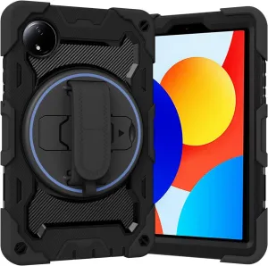 Full Protective Case Kids Case Compatible with Xiaomi Redmi Pad SE 8.7inch 2024,Multi-Angle Elastic Bracket 360° Adjustable Swivel Hand Strap Three-in-one Shatter-Resistant Shell, Drop-Proof,Shoulder