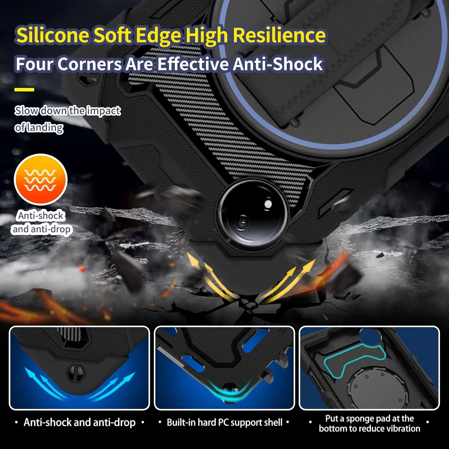 Full Protective Case Kids Case Compatible with Xiaomi Redmi Pad SE 8.7inch 2024,Multi-Angle Elastic Bracket 360° Adjustable Swivel Hand Strap Three-in-one Shatter-Resistant Shell, Drop-Proof,Shoulder