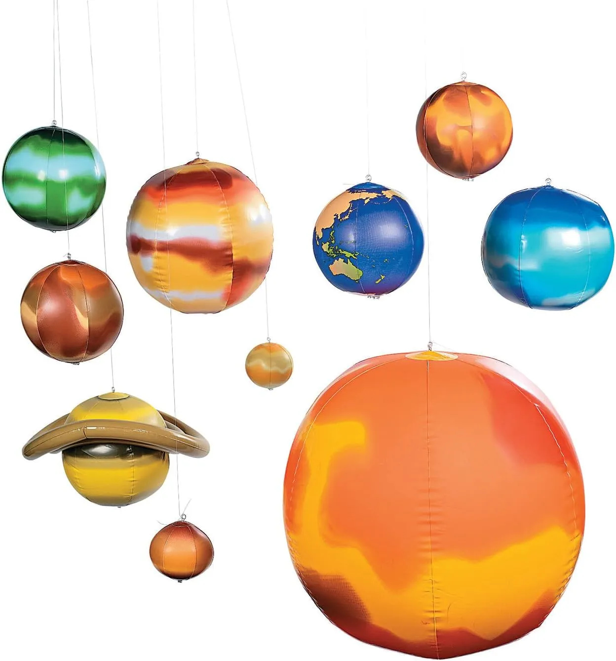 Fun Express Inflatable Planets Solar System Set - VBS Vacation Bible School Supplies/Decor - 10 Pieces, 9 Planets and Sun - Hanging Space Party, Kids Room and Classroom Decor