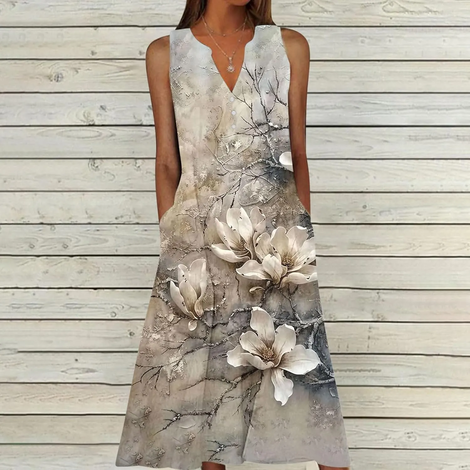 Funny 3D Printed Sleeveless Midi Dress Women Summer Casual V Neck Flowy Tank Dresses Casual Vacation A-Line Sundress