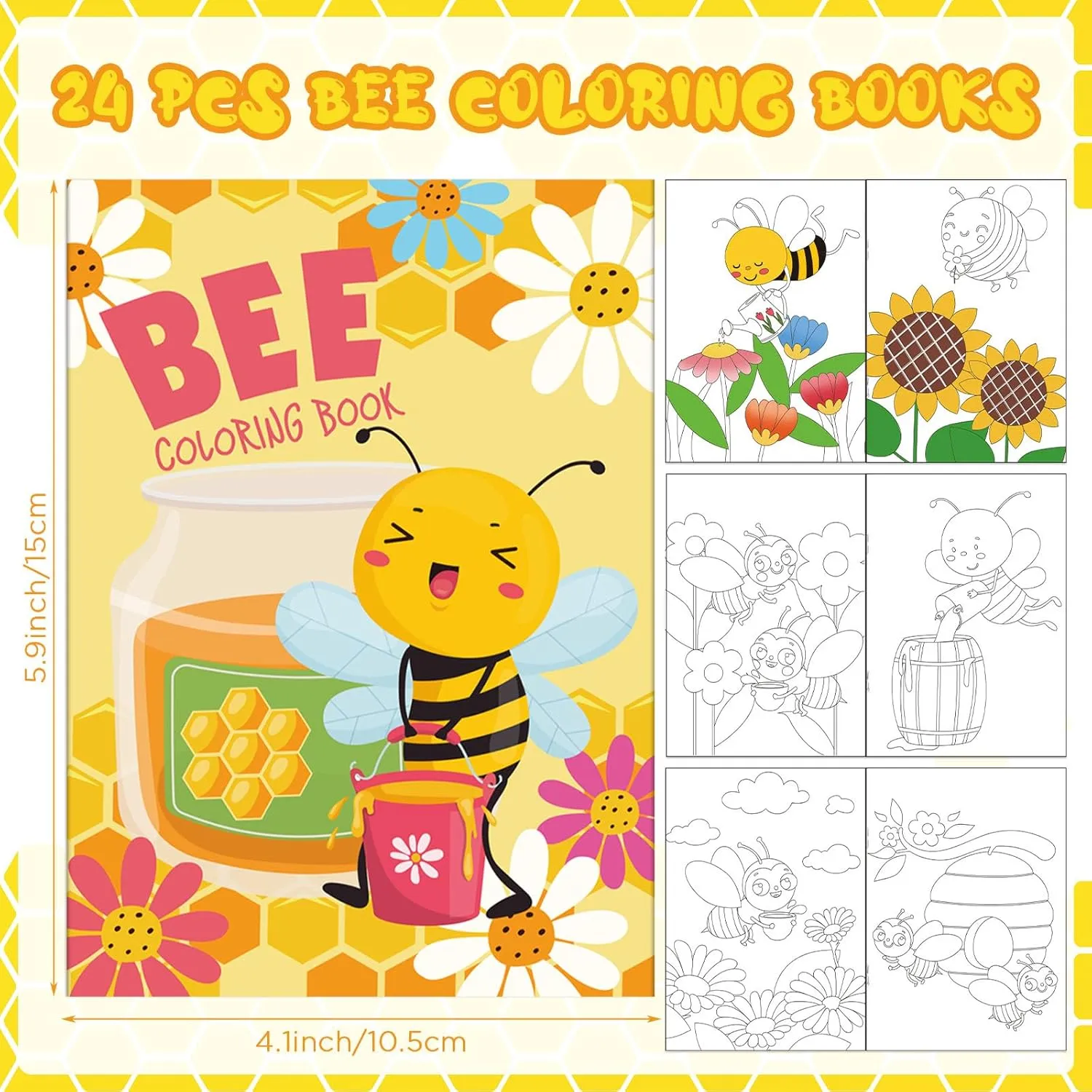 Funrous 24 Sets Bee Coloring Books Bulk with Stackable Crayons Spring Drawing Pages Flower Butterfly Honeycomb Insect Mini Activity Booklets Bee Party Favors Birthday Gift Christmas Goody Bags Fillers