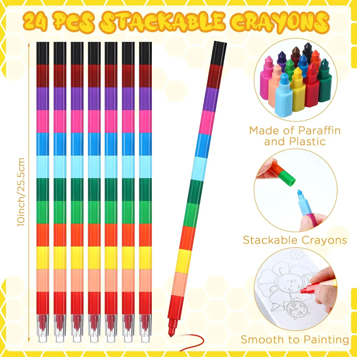 Funrous 24 Sets Bee Coloring Books Bulk with Stackable Crayons Spring Drawing Pages Flower Butterfly Honeycomb Insect Mini Activity Booklets Bee Party Favors Birthday Gift Christmas Goody Bags Fillers