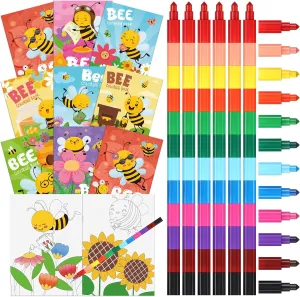 Funrous 24 Sets Bee Coloring Books Bulk with Stackable Crayons Spring Drawing Pages Flower Butterfly Honeycomb Insect Mini Activity Booklets Bee Party Favors Birthday Gift Christmas Goody Bags Fillers