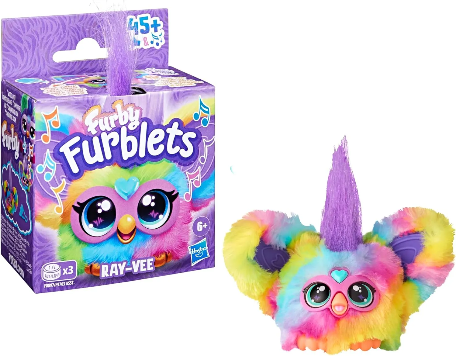 Furby Furblets Ray-Vee Mini Friend, 45  Sounds, Electronica Music & Furbish Phrases, Electronic Plush Toys for Girls & Boys 6 Years & Up, Rainbow