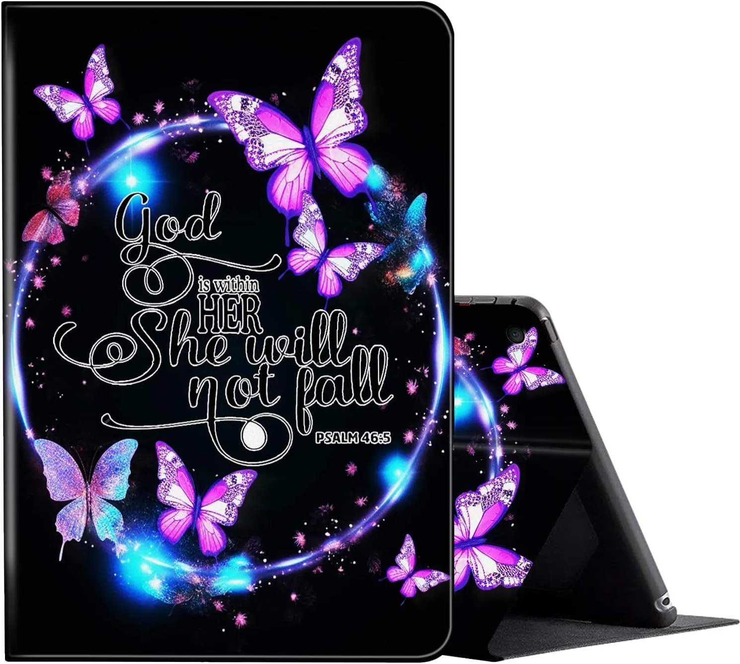 FUYOCWE for Fire Max 11 Tablet Case (13th Generation,2023 Release),PU Leather Slim Adjustable Stand Smart Flip Cover for Amazon Kindle Fire Max 11 inch 13th Gen-Purple Buterfies Bible Verse