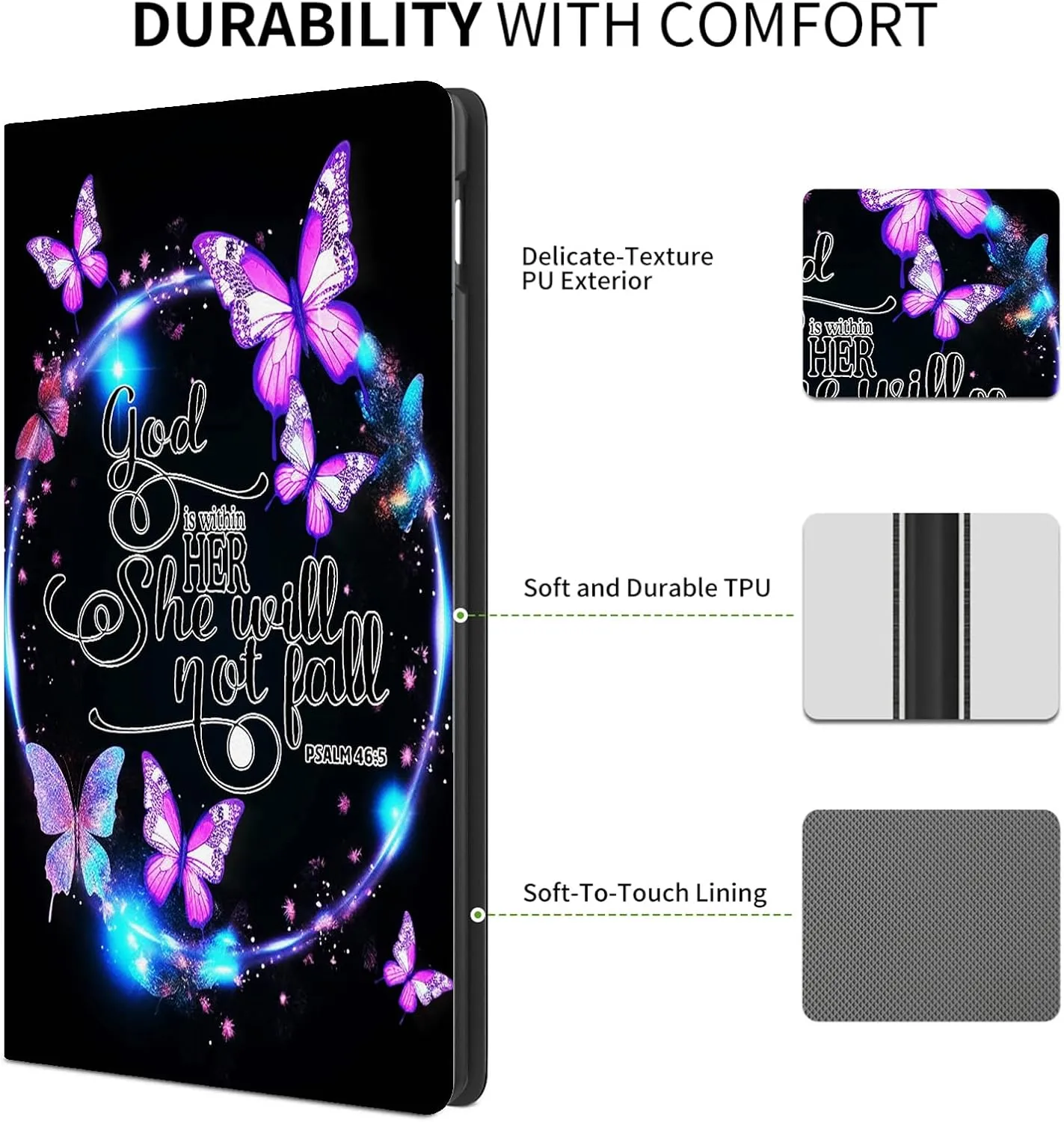 FUYOCWE for Fire Max 11 Tablet Case (13th Generation,2023 Release),PU Leather Slim Adjustable Stand Smart Flip Cover for Amazon Kindle Fire Max 11 inch 13th Gen-Purple Buterfies Bible Verse