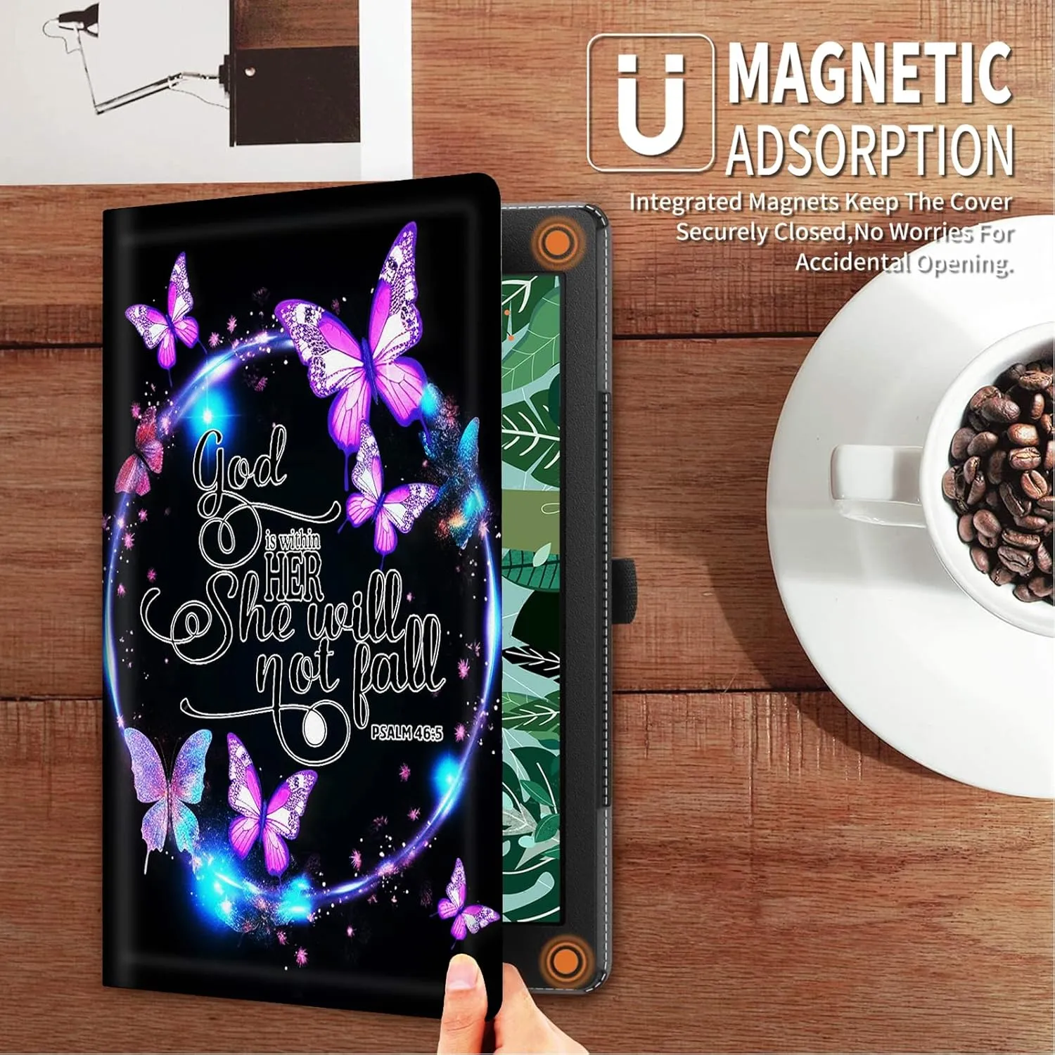 FUYOCWE for Fire Max 11 Tablet Case (13th Generation,2023 Release),PU Leather Slim Adjustable Stand Smart Flip Cover for Amazon Kindle Fire Max 11 inch 13th Gen-Purple Buterfies Bible Verse