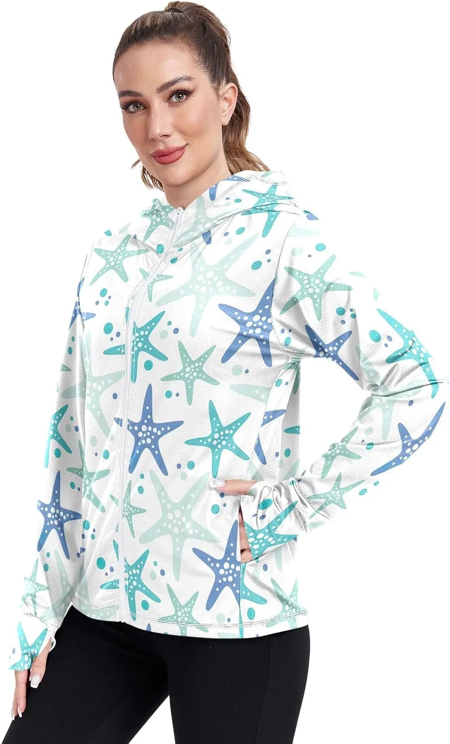 GAIGEO Starfish Blue Green Women Jacket UPF 50  Lightweight Upf Clothing Women, Breathable Fabric, S