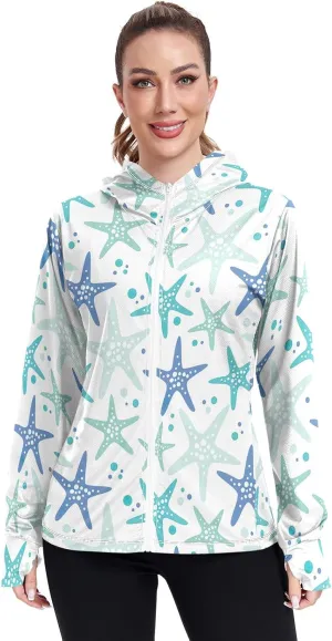 GAIGEO Starfish Blue Green Women Jacket UPF 50  Lightweight Upf Clothing Women, Breathable Fabric, S