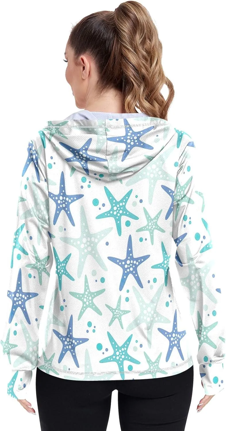 GAIGEO Starfish Blue Green Women Jacket UPF 50  Lightweight Upf Clothing Women, Breathable Fabric, S