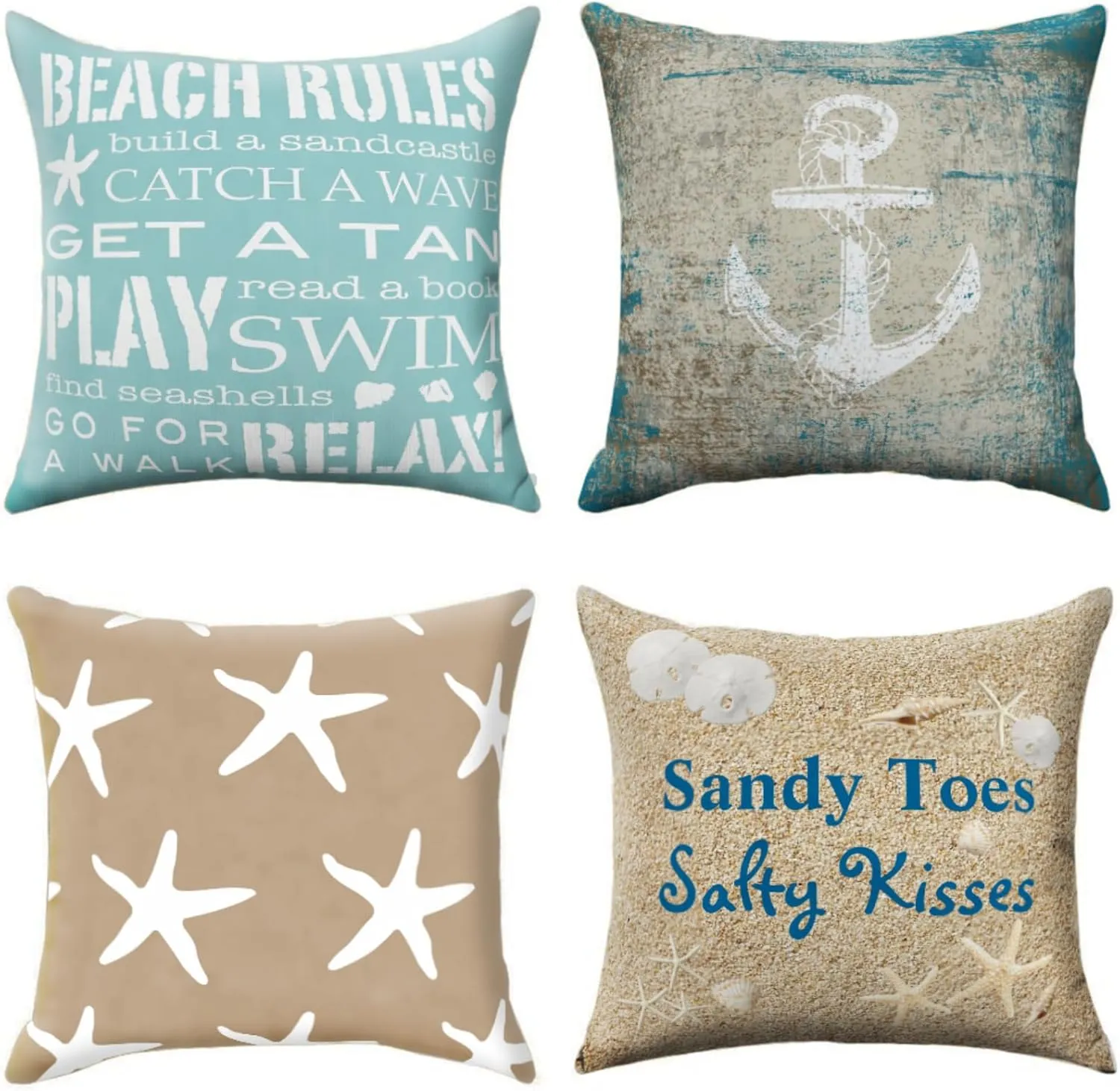 GALMAXS7 Set of 4 Coastal Pillow Covers 16x16 Inches Decorative Pillow Covers Beach Starfish Nautical Anchor Cushion Covers for Sofa Bedroom Living Room