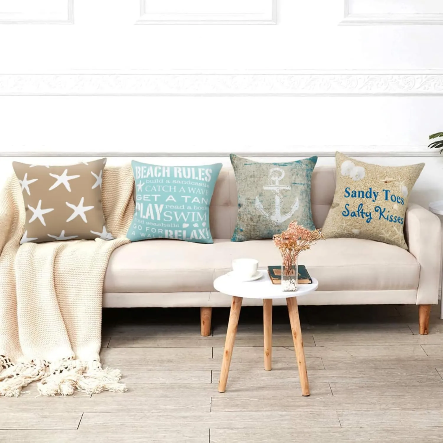 GALMAXS7 Set of 4 Coastal Pillow Covers 16x16 Inches Decorative Pillow Covers Beach Starfish Nautical Anchor Cushion Covers for Sofa Bedroom Living Room