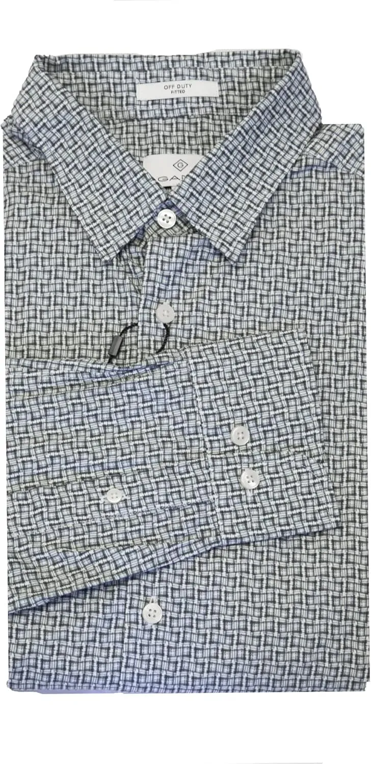 GANT Diamond G Men's Mini Sqaure Print Fitted Hidden Button Down Collar Shirt (3050162)