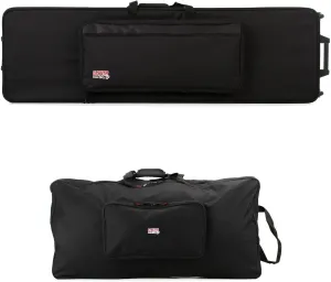 Gator GK-88-SLIM Keyboard Case with Wheels - Durable Semi-Rigid Design, Reinforced Walls, Straps & Accessory Pockets, Includes X-Stand Bag