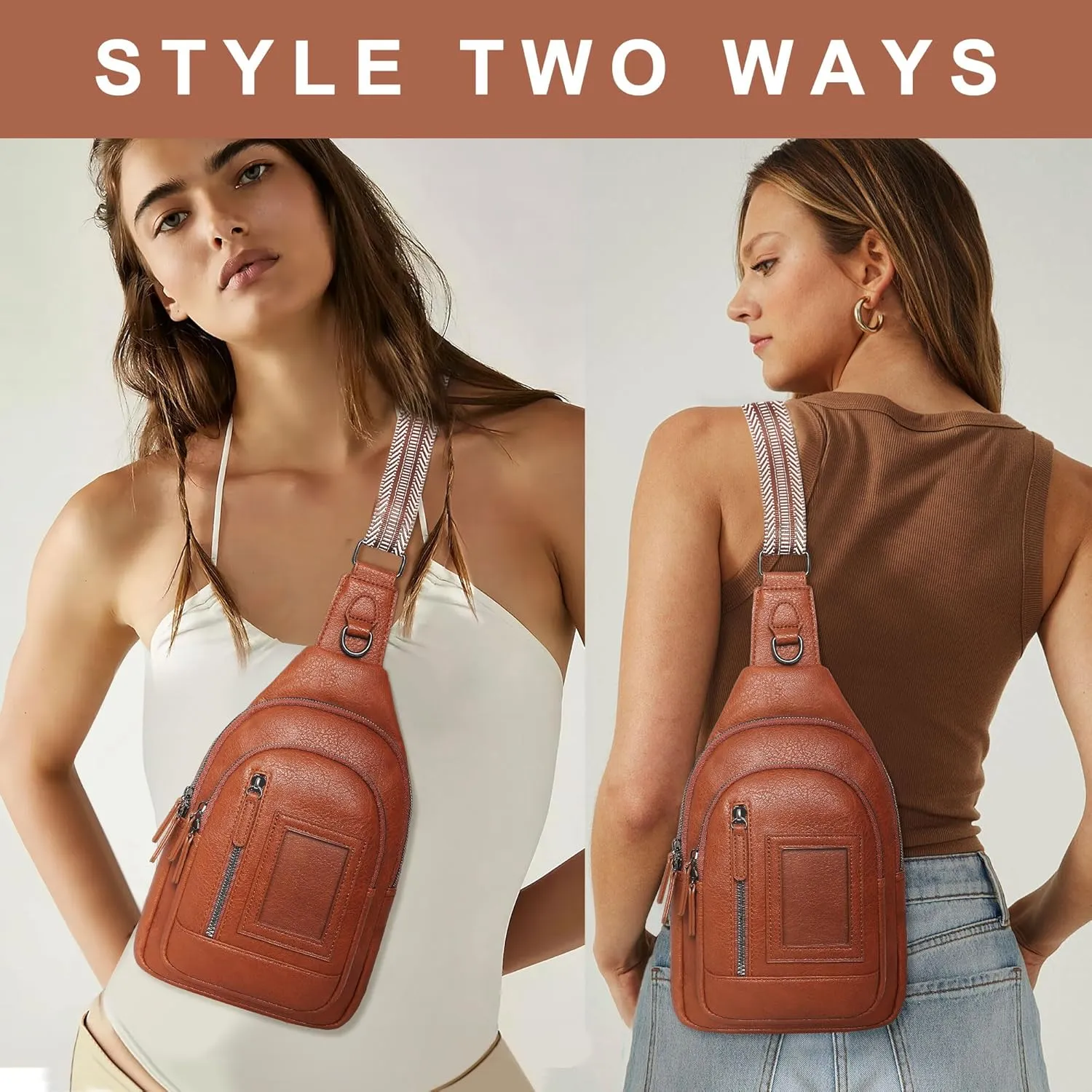 GEEAD Crossbody Sling Bags for Women Vegan Leather Fanny Pack Shoulder Bag Chest Bag Sling Backpack Small Travel Bag