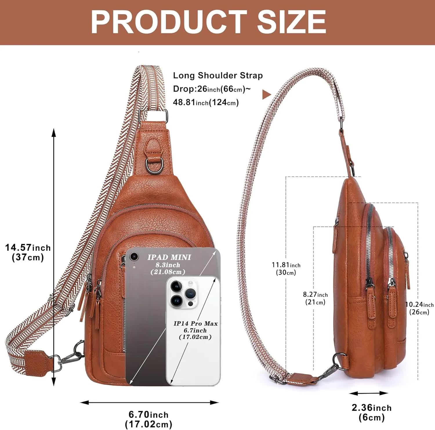 GEEAD Crossbody Sling Bags for Women Vegan Leather Fanny Pack Shoulder Bag Chest Bag Sling Backpack Small Travel Bag