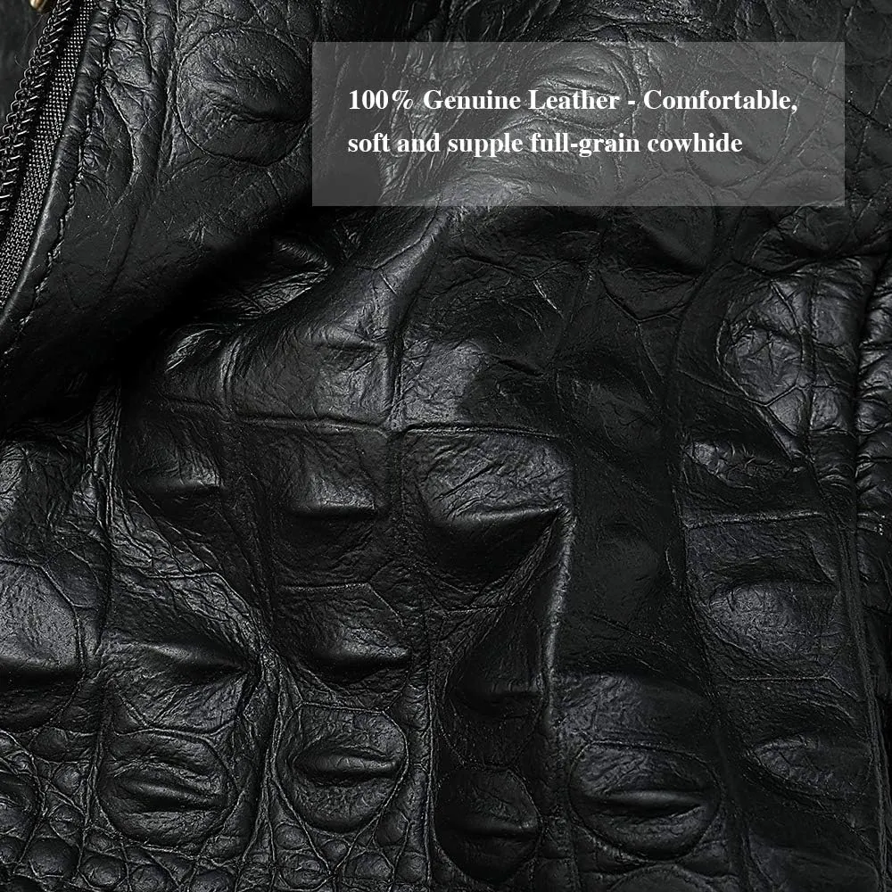 Genuine Leather Extra Large Fanny Pack Plus Size Sling Waist Pack Hip Belt Bag for Women and Men Crocodile Embossed Black