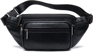 Genuine Leather Fanny Pack Purse 7-Zipper-Pouches Waist Bag with Adjustable Belt