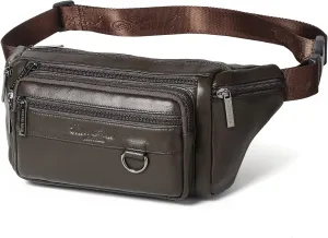 Genuine Leather Fanny Pack Waist Bag for Men Women Multifunction Hip Bum Bag Fashionable Multi-Pockets Waist Belt Bag for Travel Sports Hiking Cycling Fishing Running Coffee