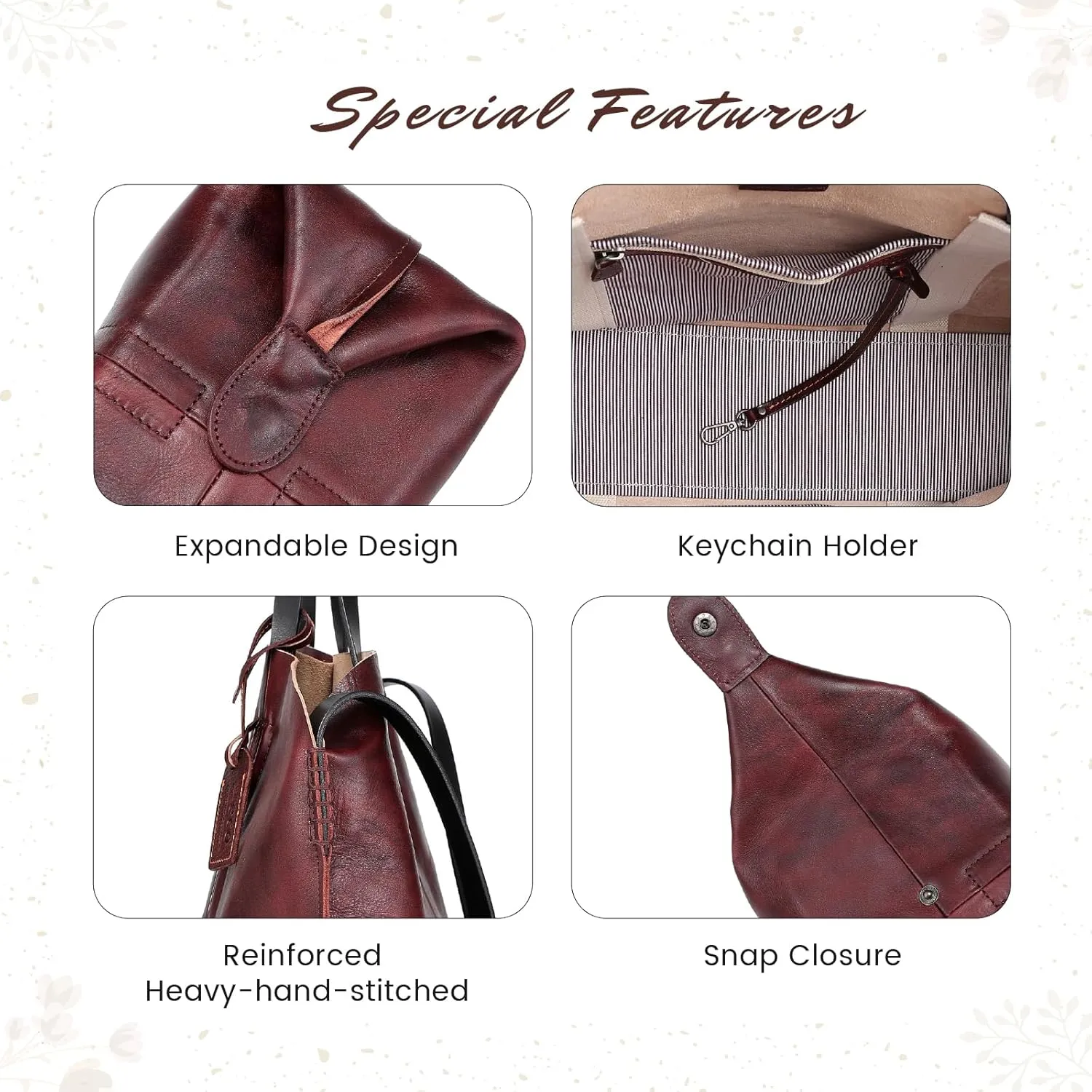 Genuine Leather Forest Island Tote | Spacious Handbag with Removable Inner Pouches