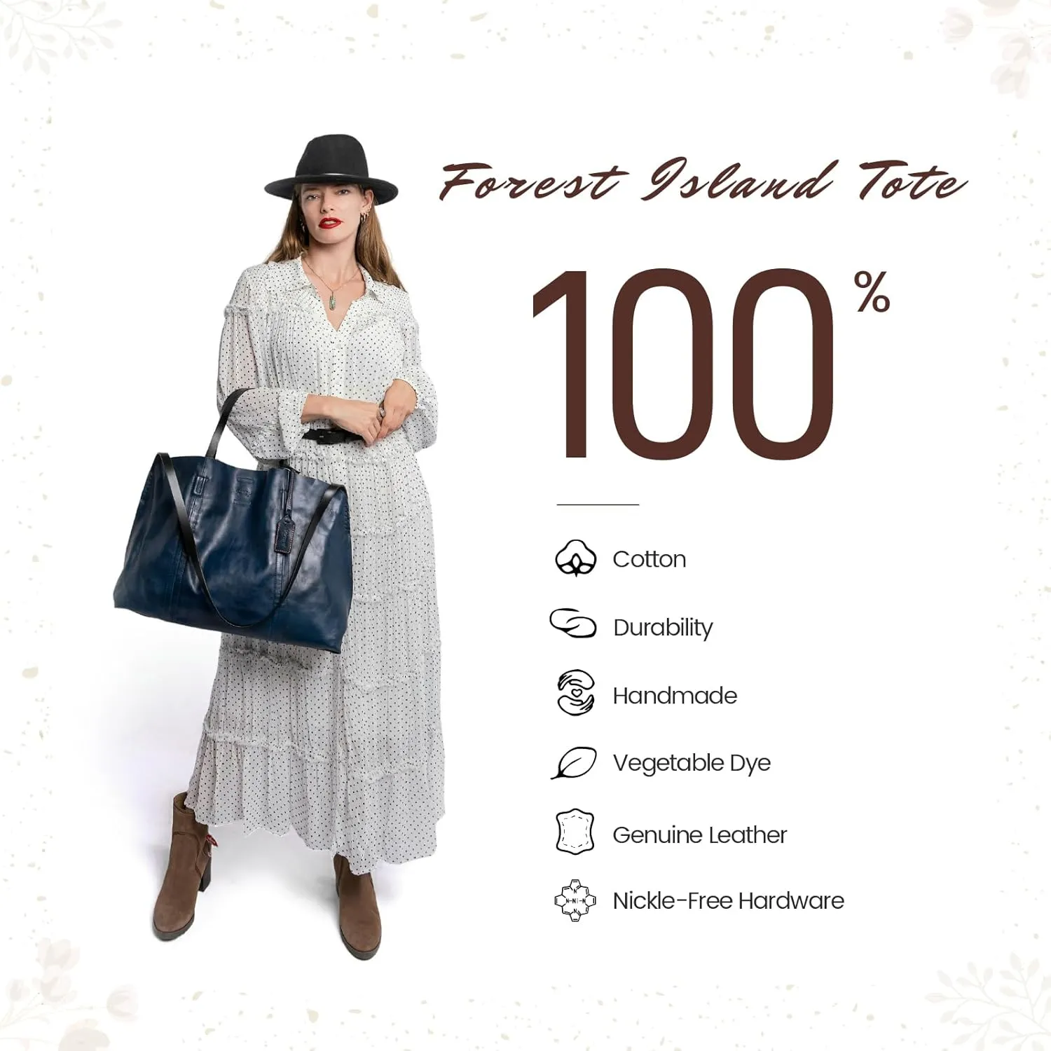 Genuine Leather Forest Island Tote | Spacious Handbag with Removable Inner Pouches