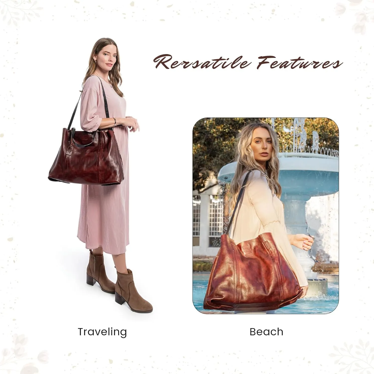 Genuine Leather Forest Island Tote | Spacious Handbag with Removable Inner Pouches