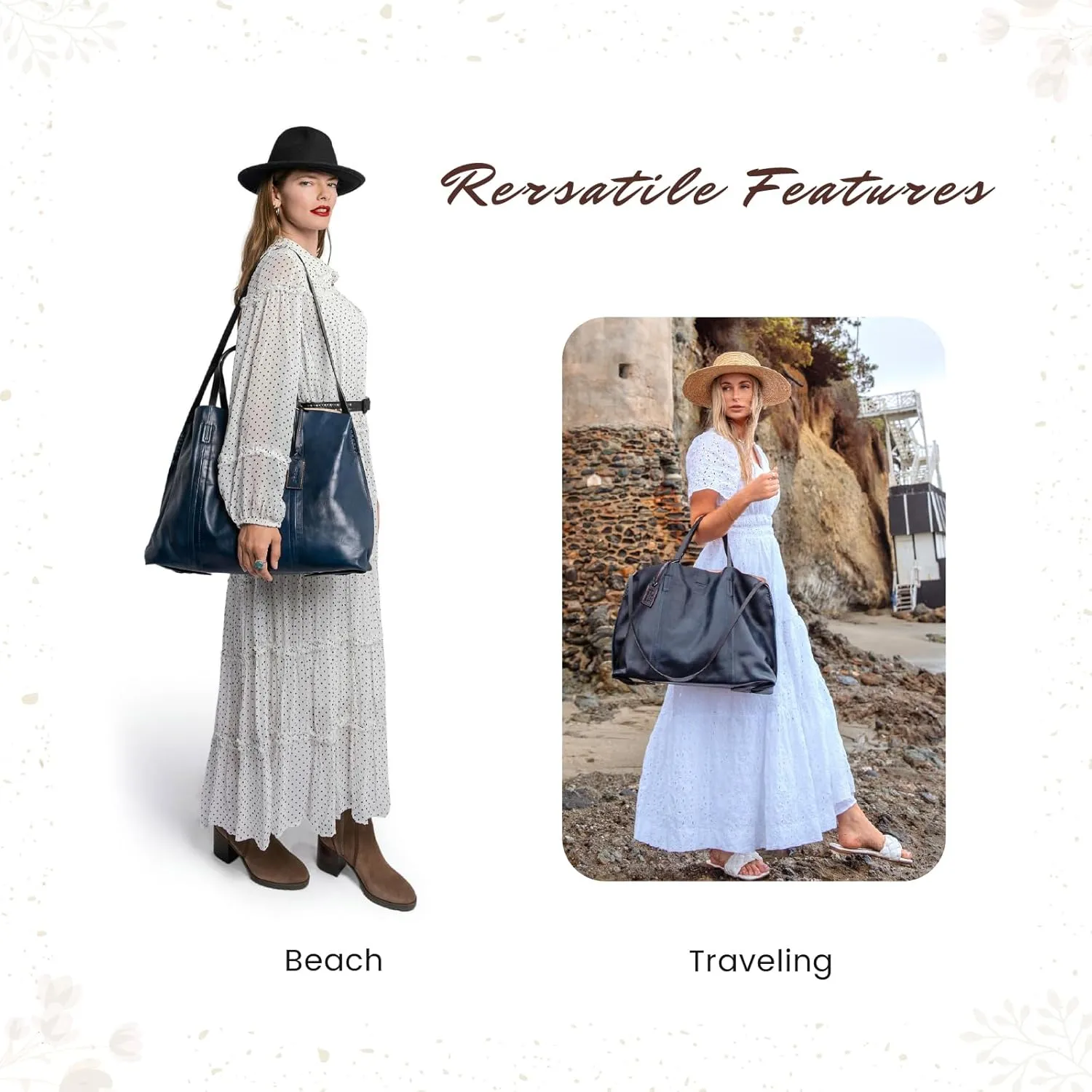 Genuine Leather Forest Island Tote | Spacious Handbag with Removable Inner Pouches