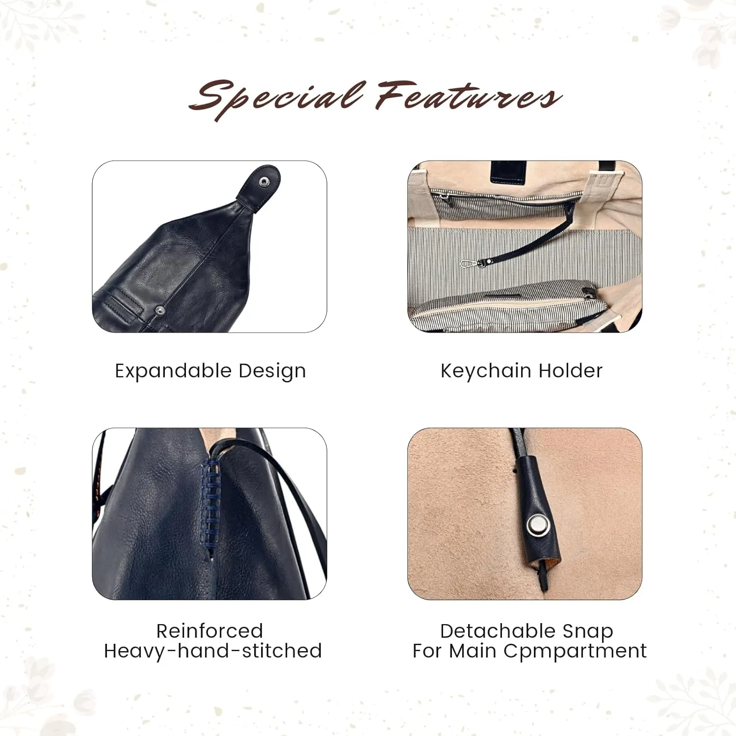 Genuine Leather Forest Island Tote | Spacious Handbag with Removable Inner Pouches