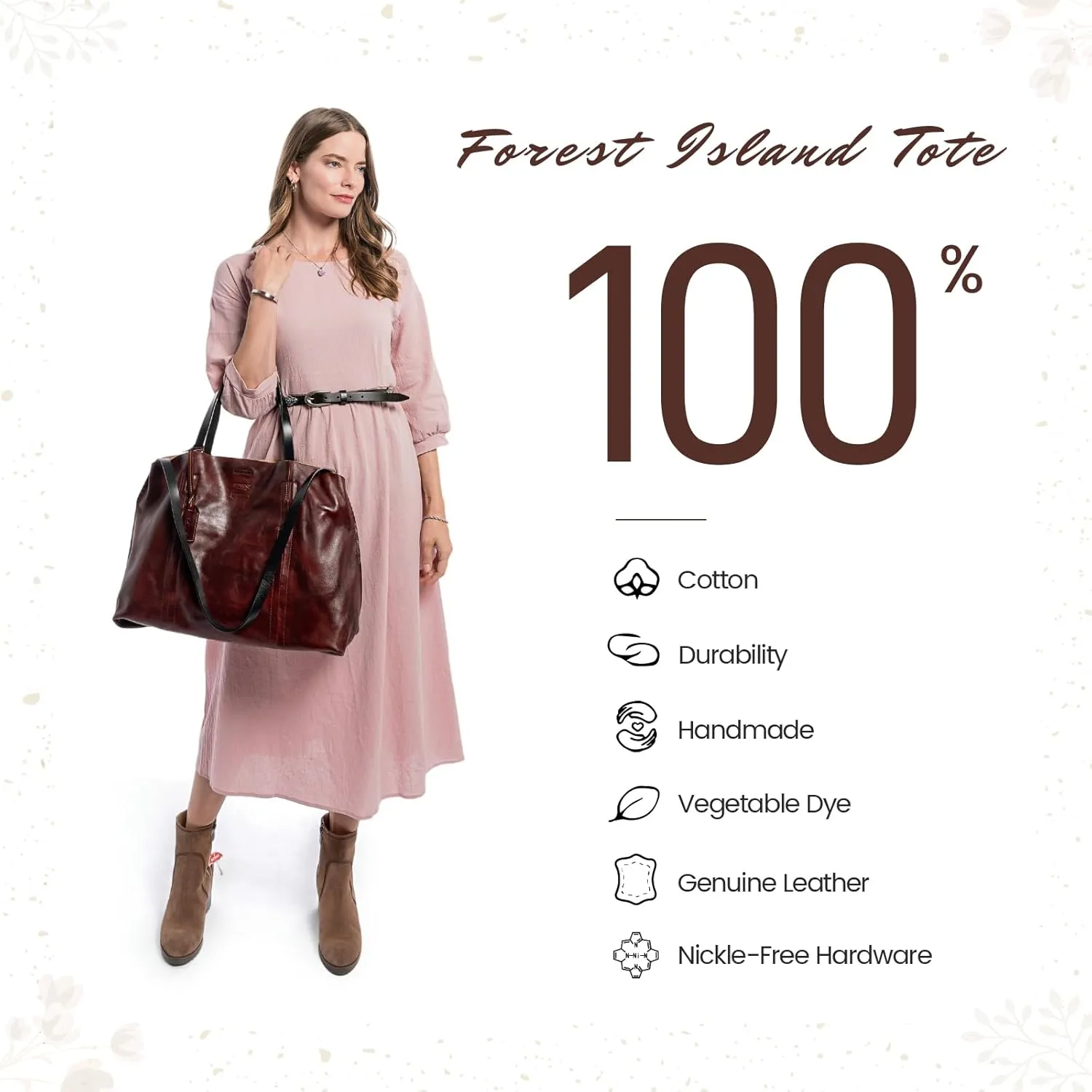 Genuine Leather Forest Island Tote | Spacious Handbag with Removable Inner Pouches