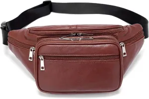 Genuine Leather Large 7 Pocket Waist Pack with Organizer, Card Slots (Lambskin Amber)