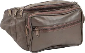 Genuine Leather Large Waist Bag Multi Function 7 Pocket Fanny Pack for Outdoor Use and Travel With Adjustable Waist Strap (Brown)