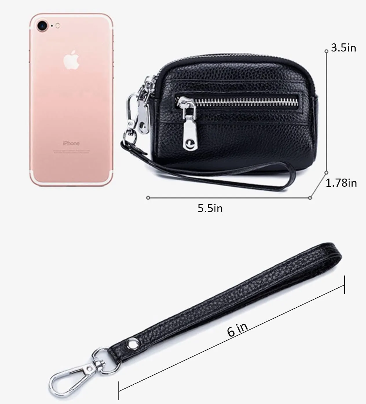 Genuine Leather Mini Wristlet Wallet Coin Pouch Handbag Clutch with Wrist Strap (Light Purple)