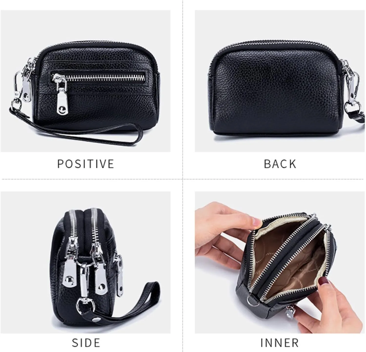 Genuine Leather Mini Wristlet Wallet Coin Pouch Handbag Clutch with Wrist Strap (Light Purple)
