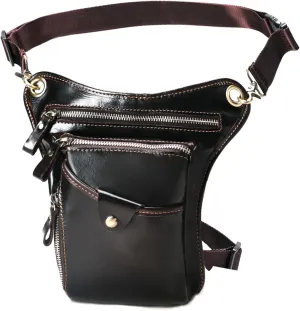 Genuine Leather Waist Pack Drop Leg Bag for Men Women Belt Bumbag Multi-Purpose Motorcycle Bike Outdoor Tactical Cycling Camping Pouch Thigh Bag